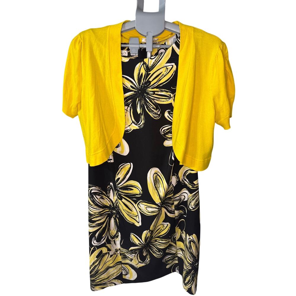 Dressborn 2pc Yellow Black Dress with Yellow Sweater jacket Size 18